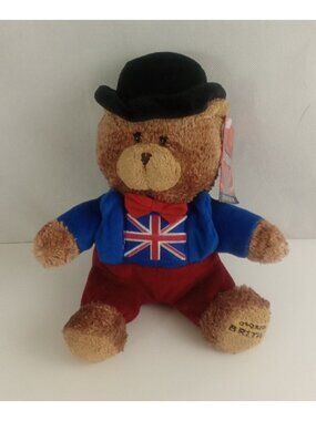Glorious Britain Black Derby Hat Brown Bear 9" Plush Toy